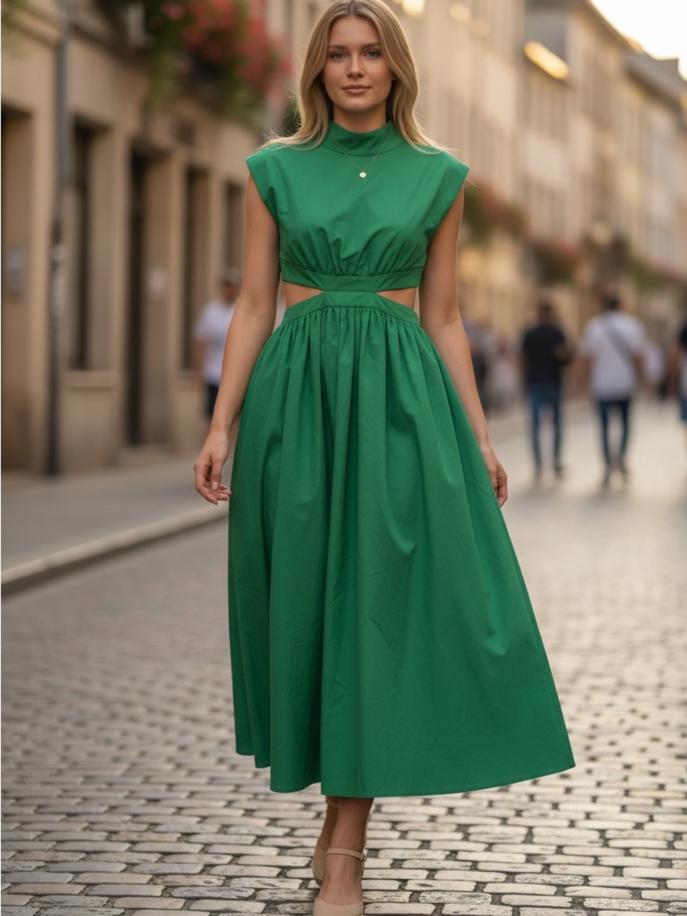 Sleeveless Green Cutout Maxi Dress